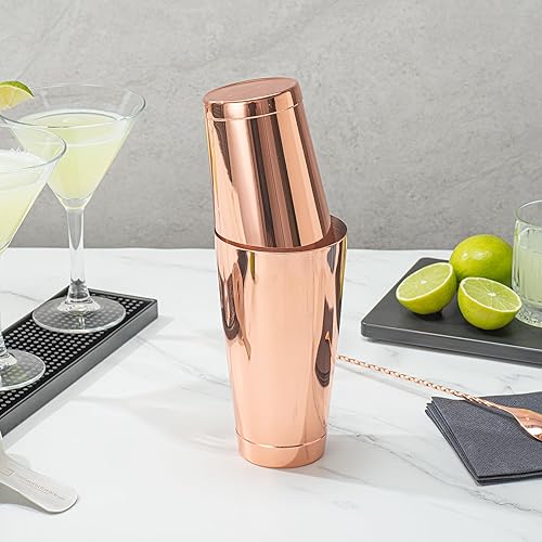 Miniatura 3 de Restaurantware Bar Lux Boston Shaker de 24 onzas, 1 coctelera chapada en cobre, parte inferior con peso sin fugas, mezclador de bebidas Martini de