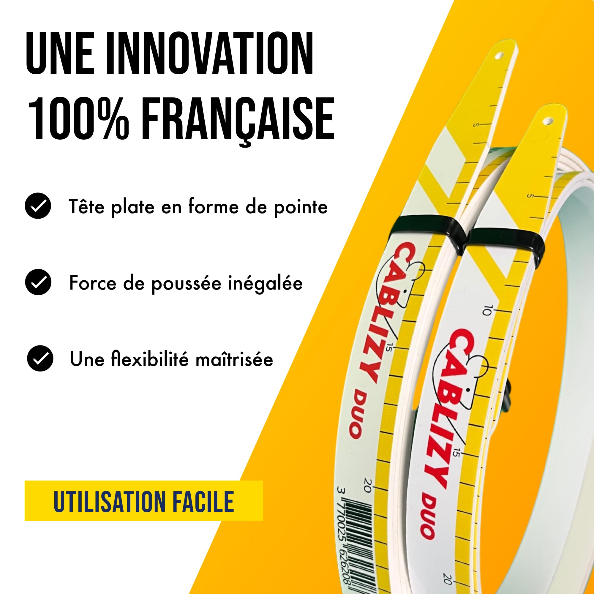 DUO - Aiguille Electricien Easygrip 3m + 1m50 – Passe Cable Mural Électricien - Tire Fil Flexible, Ultra-Résistant pour Passages Compliqués, Combles Murs, et Faux Plafonds - Made In France