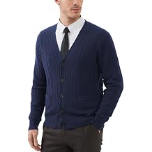 Kallspin Mens Cardigan Sweater Wool Blend Cable Knit V Neck Buttons Cardigan with Pockets