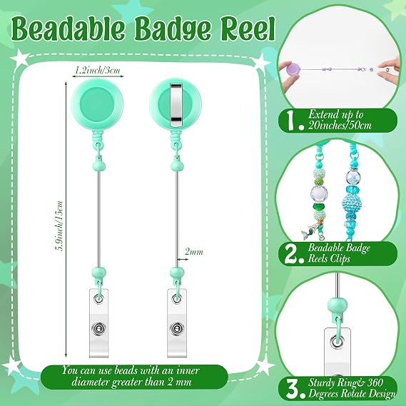 Sayglossy 24 Pcs DIY Beadable Pen Badge Reel Kit