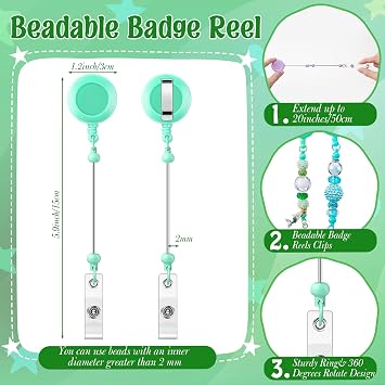 Sayglossy 24 Pcs DIY Beadable Pen Badge Reel Kit