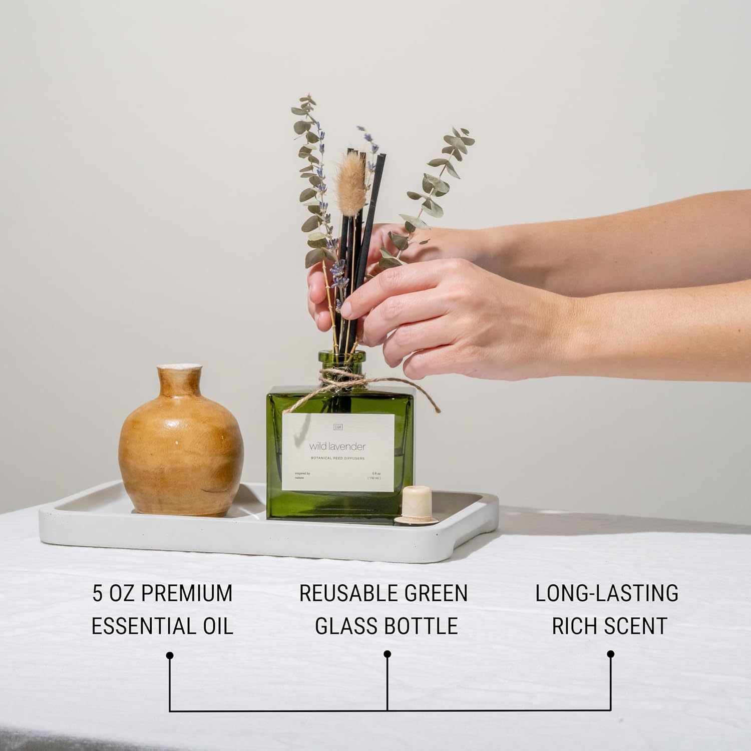 Craft & Kin Reed Diffuser with Dried Flowers | 5 oz White Lavender Scented Winter Reed Diffusers for Home, Bathroom | Scent Sticks | Elegant Fragrance Home Decor for Men & Women - Image 4