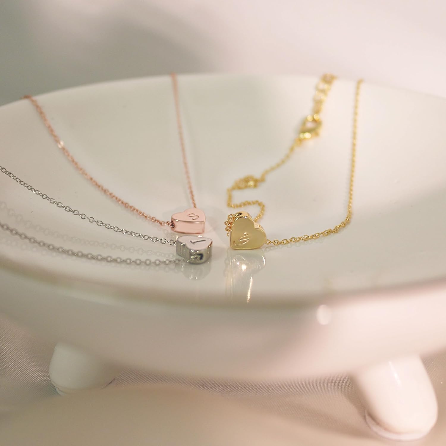 Customize Heart Anklet Hand Stamped 16K Plated Gold Rose Gold Silver Dainty Heart Charm Christmas Bridesmaids Gifts