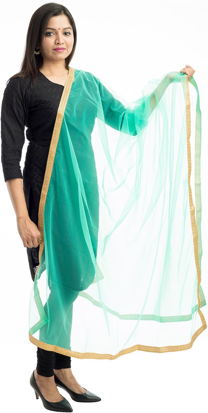 Lionize Women's Net Dupatta With Lace Work, Hijab, Stole, Scarf