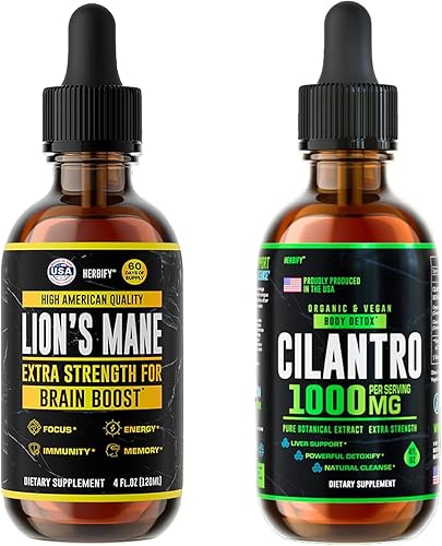 HERBIFY Bundle - Gotas de melena de león y tintura de cilantro - Impulso cerebral y desintoxicación corporal