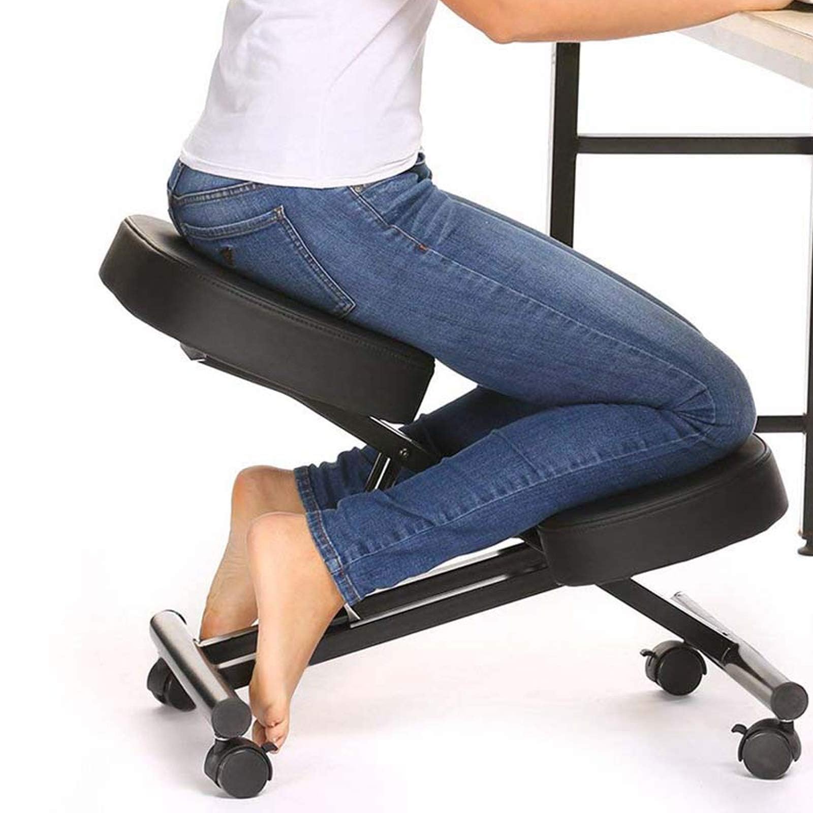 Silla ergonómica de oficina, silla de rodillas, silla ortopédica, silla de oficina ortopédica, asiento ajustable de rodillas, ruedas con freno, altura ajustable 50-60 cm, para hogar y oficina, cojín