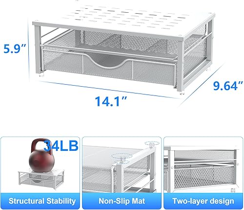 Miniatura 5 de gianotter Soporte elevador para monitor de computadora, organizador de oficina con cajón, organizador de oficina de almacenamiento para suministros