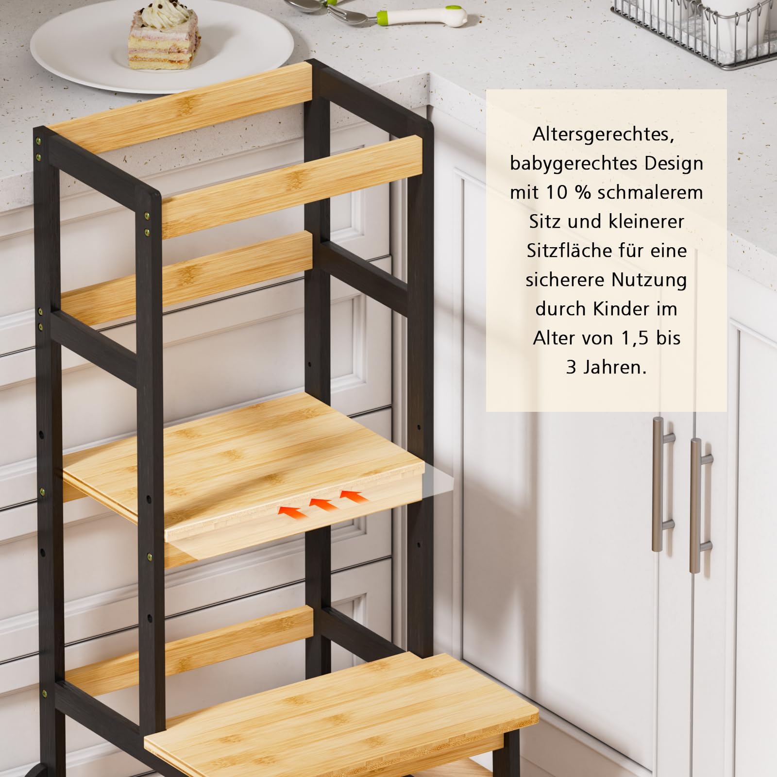 Lernturm ab 1 Jahr für Kinder aus Bambus | Kippschutz, Höhenverstellbar,Für Küche,Tisch,Bad