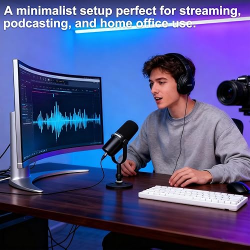 Miniatura 7 de Soporte de micrófono de escritorio para Shure MV7MV7+, base de micrófono desmontable de perfil bajo premium con tuerca de bloqueo, soporte de