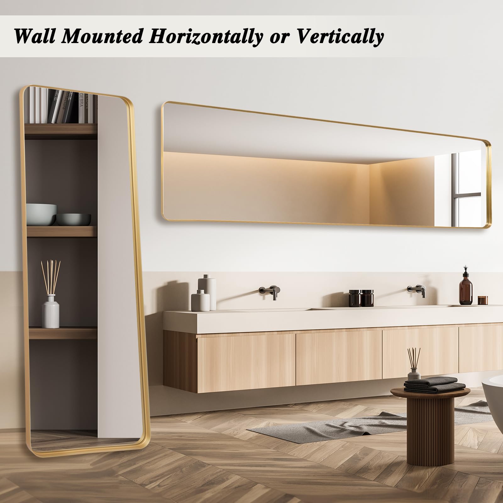 Espejo de Piso Dorado 52 x 161 cm de Longitud Completa, Rectangular de Cuerpo Completo para Decoración de Pared y Pasillo