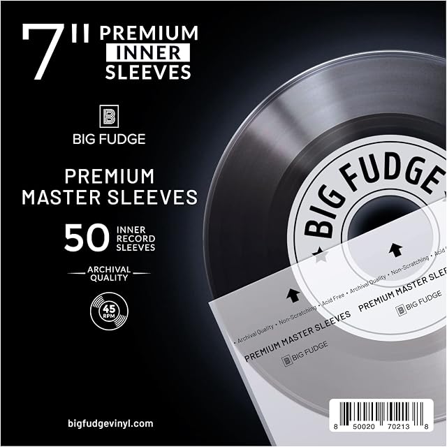 BIG FUDGE Premium Master Vinyl Record Sleeves - 7 inch x 50pcs - Archival Anti-Static Rice Paper Inner Sleeves - Clear 3 Layer LP Covers - Protective Plastic Cover for Records