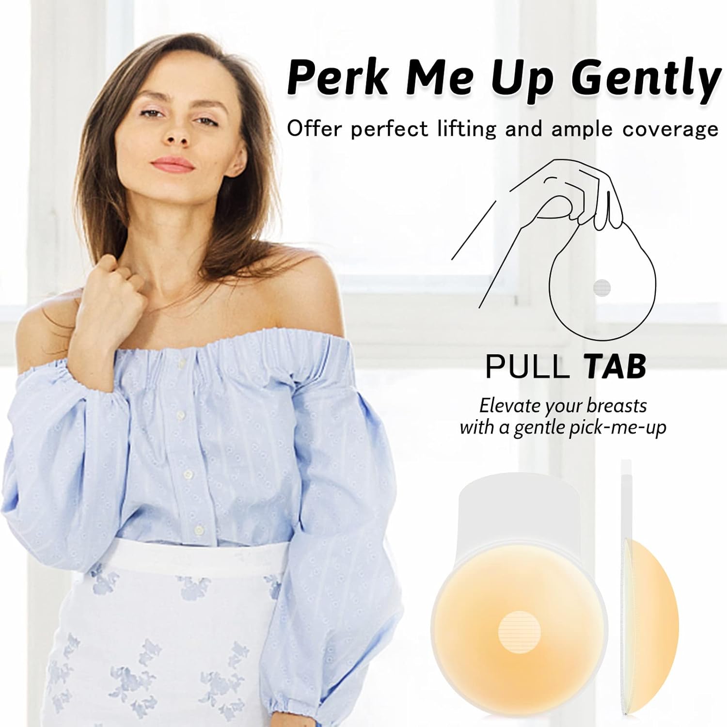 Shintrend Nipple Cover for Women: Silicone Breast Lift Pasties 5.1inch Reusable Adhesive Sticky Bra with Bob Tape