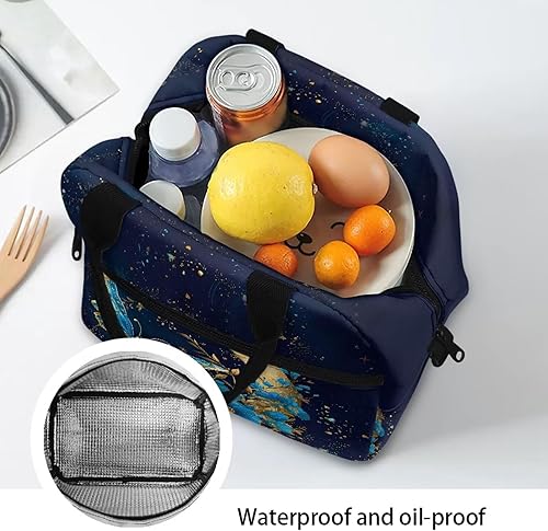 Vista 18 de doginthehole Bolsa de almuerzo portátil de teñido anudado azul, bolsa de almuerzo, organizador reutilizable, hielera para adultos, al aire libre