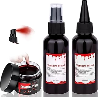 Halloween Fake Blood Makeup Kit 5.44oz, Realistic Fresh Red Faux Blood Spray Washable for Cosplay Party Zombie Vampire Monster