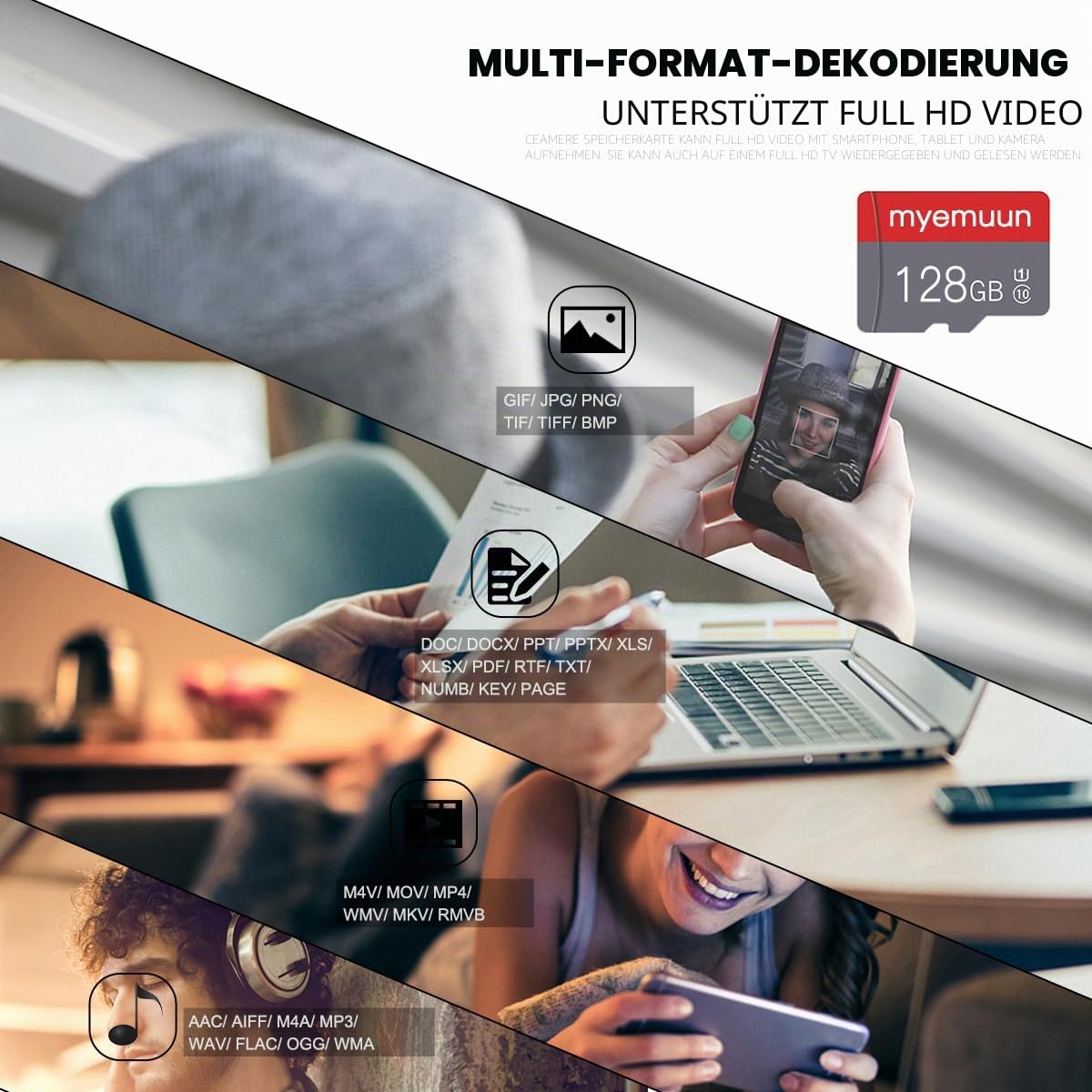 Zwei Speicherkarten TF Karte 128GB mit Adapter, C10 UHS-I A1 für Smartphone/Drucker/PC/Kamera/Tablet (2 x 128GB)