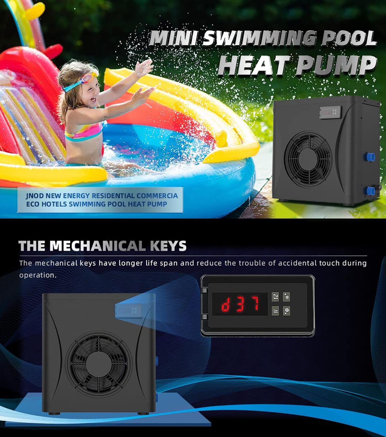 Pompe à Chaleur pour Piscine et Chauffe-Eau électrique pour Spa avec régulateur de température numérique, adapté aux piscines ≤ 15 m³