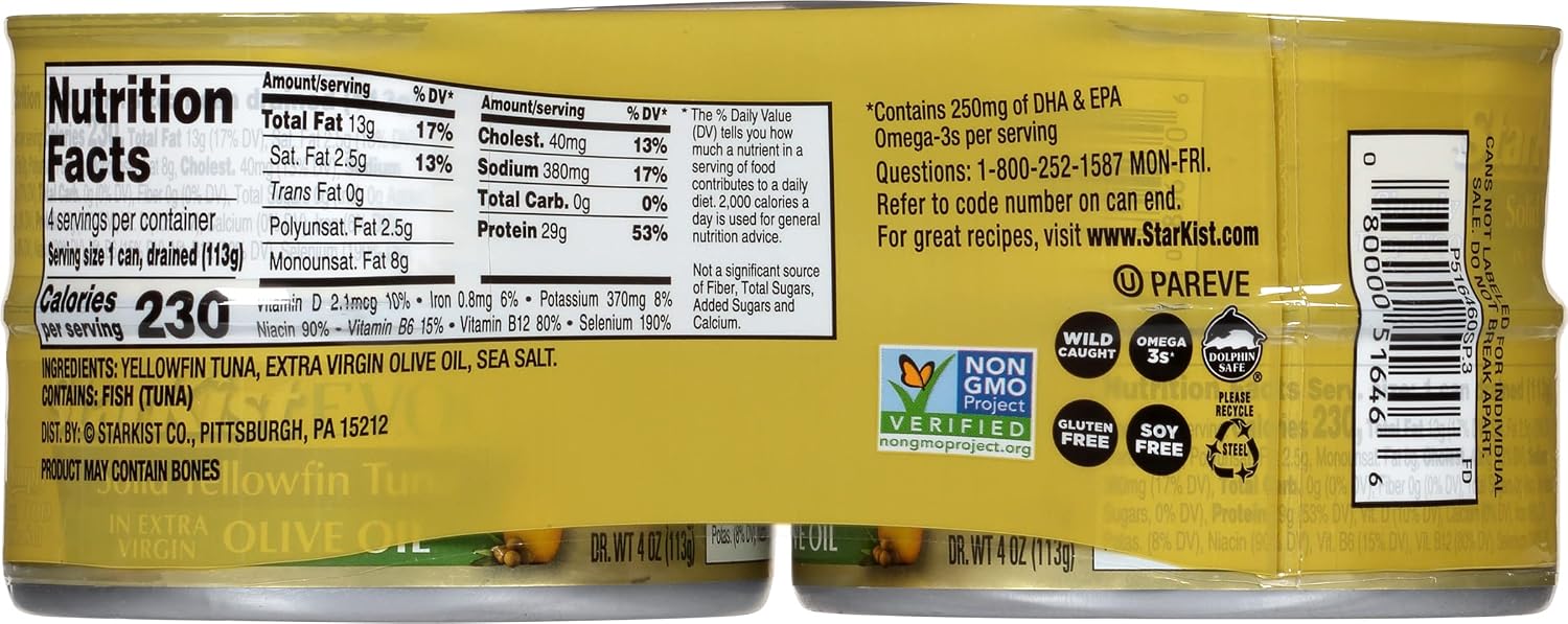 StarKist E.V.O.O. Solid Yellowfin Tuna in Extra Virgin Olive Oil - 4.5 oz Can (Pack of 4)