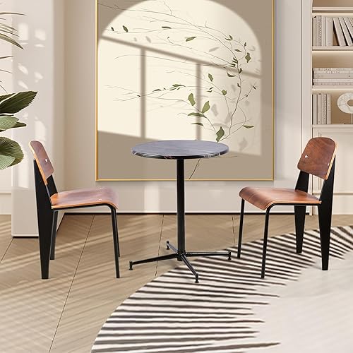 Miniatura 9 de LOKKHAN Jean Prouve - Sillas de comedor estándar, sillas de cocina de metal vintage de madera para el hogar, desayuno, cafetería, taburete de