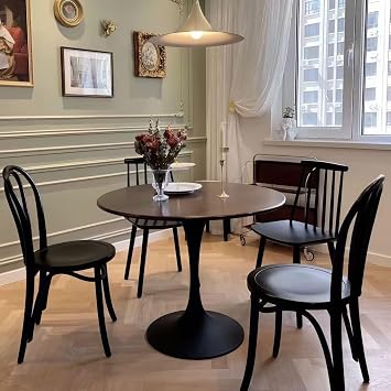 31.5" Round Dining Table for 2-4 People - Tulip Table Modern Kitchen Table Mid-Century Coffee Table with Wooden MDF Top & Steel Base for Small Places Dining Room Living Room Cafe Walnut