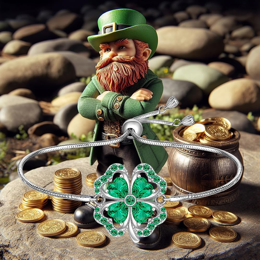 Shamrock Bracelet for Women Sterling Silver celtic St Patricks Day Bracelet Four Leaf Clover Green Luck Gifts Irish Jewelry - Image 5