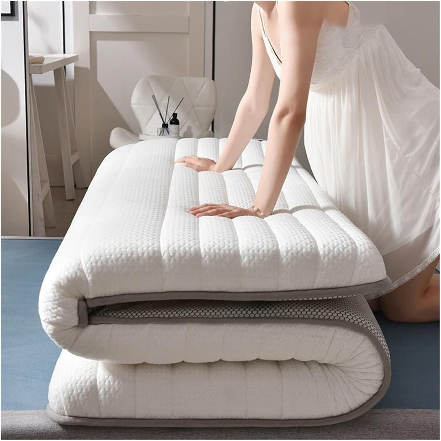 Full Size Mattress, Latex Mattress, Foldable Double Bed Sponge Cushion, Home Sleeping Mat, Student Single Dormitory Mattress (Color : White, Size : 35.4 * 78.7in*2.36in)