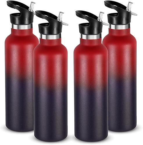 Miniatura 36 de Neihepal Botellas de agua de acero inoxidable plateadas, botella de viaje de doble pared aislada al vacío de 24 onzas con tapa de popote a prueba de