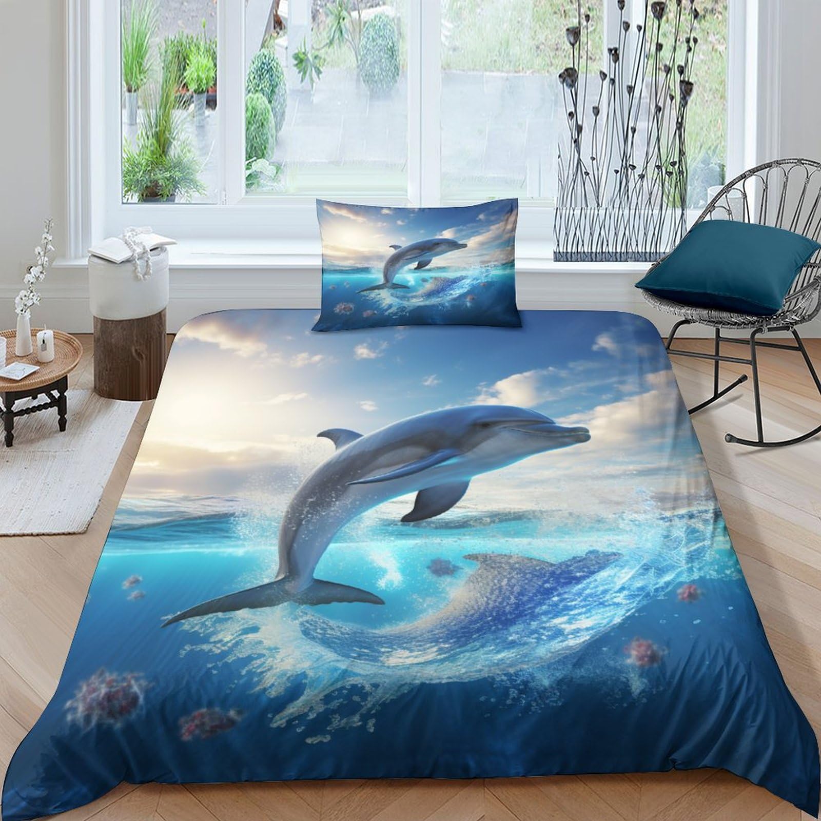 Linge de lit océan 3D dauphin pour créer un sanctuaire marin dans la chambre