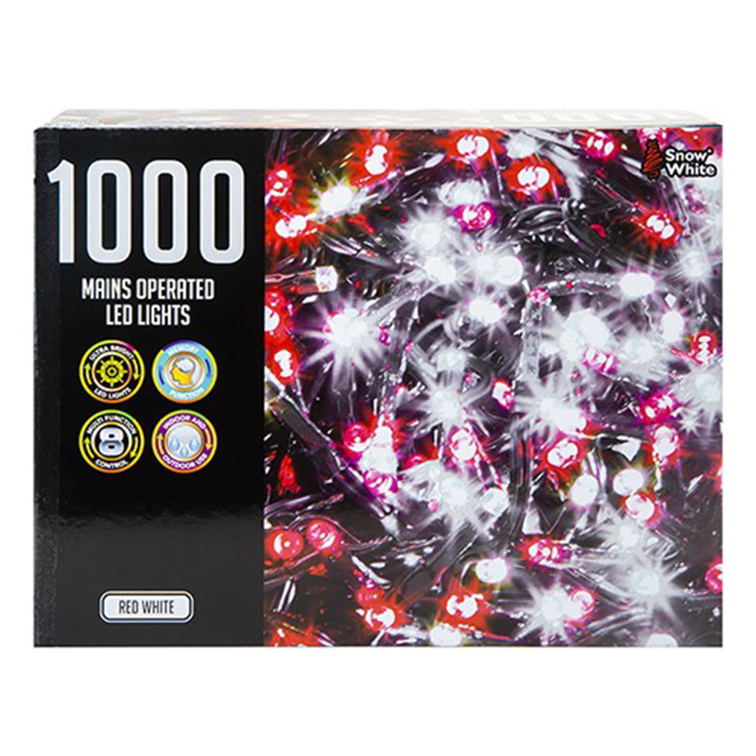 Red & White Multi Function Mains Operated 1000 LED Lights, 500 cm (1 Box of 1000), Vibrant Decorative Strings
