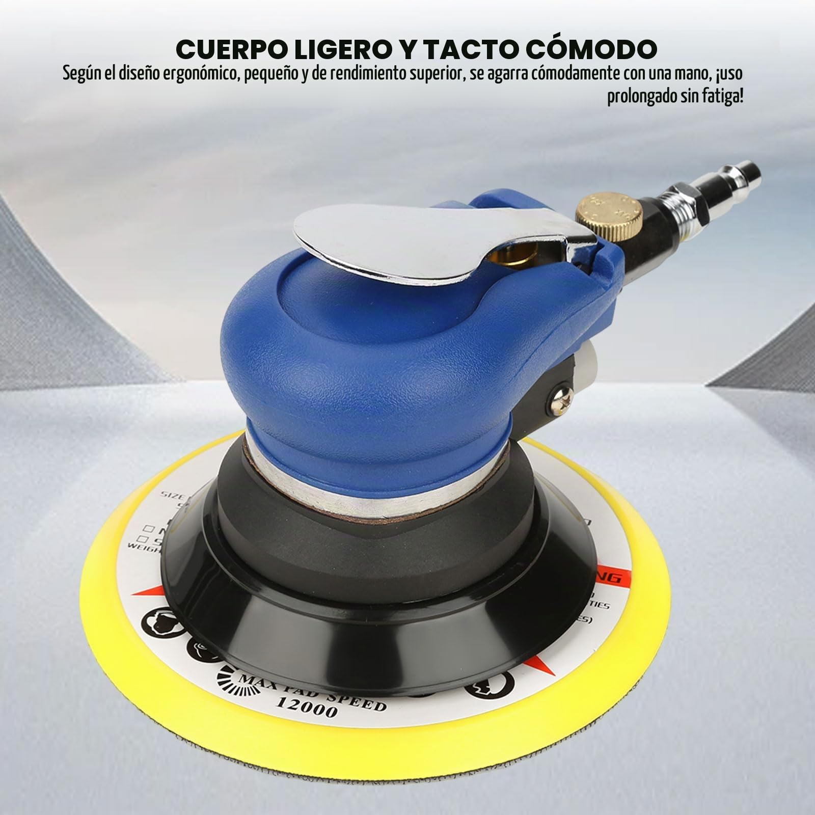 Lijadora Orbital Excéntrica Neumática, Lijadora de Aire de Mano 5"/6" con Disco de Aire Comprimido de 10000 rpm, Dual-acción Máquina para Lijar Neumática para Coche, Metal, Madera, Muebles
