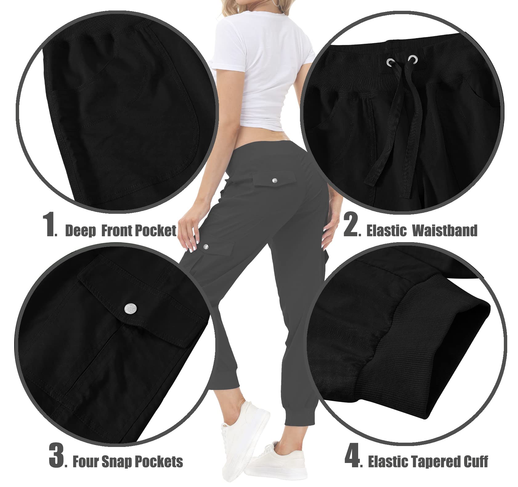 JINSHI Hosen Damen Cargohose Lange Capri Freizeithose Outdoor Jogginghose High Waist mit Kordelzug