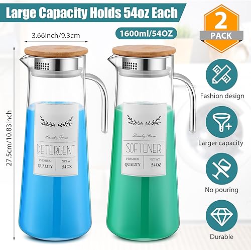 Miniatura 2 de Hushee 2 botellas dispensadoras de detergente acrílico de 54 onzas con tapas, soporte para hojas de secadora transparente, contenedor de detergente