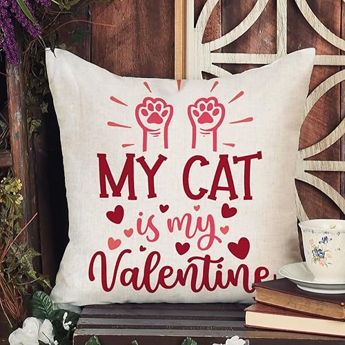 Miniatura 3 de Funda de almohada romántica para el día de San Valentín funda de cojín con texto en inglés My Cat is My Valentine decoración del hogar sofá sala de