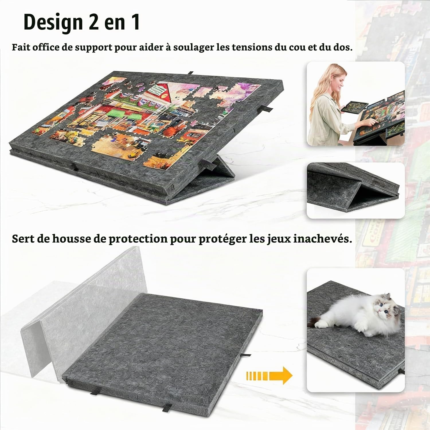 Support pour Puzzle,avec 6 Tiroirs De Classification,Peut Contenir Jusqu'à 1000Pièces De Puzzle,Portable pour Adultes,Design Pliable pour Économiser De l'espace,Conception 2 en 1 légère