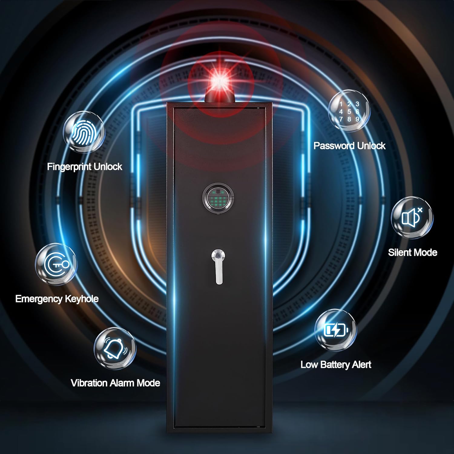 Image showing a hand inserting AA batteries into the battery compartment located inside the safe door.
