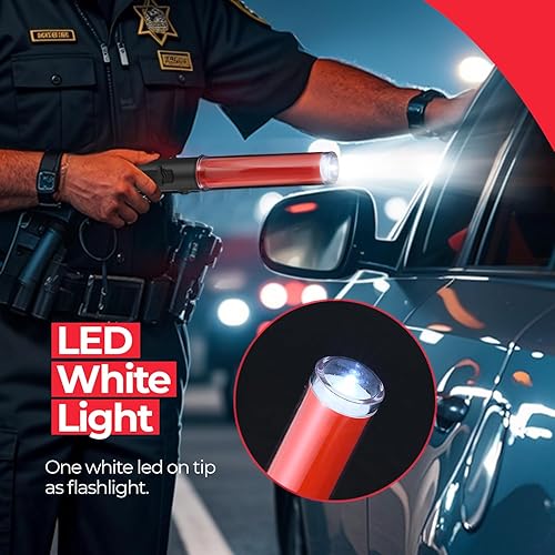 Miniatura 5 de Varita de tráfico recargable, luz de bastón de control de tráfico de 10 pulgadas con 3 modos intermitentes y 1 LED blanco en la parte superior,