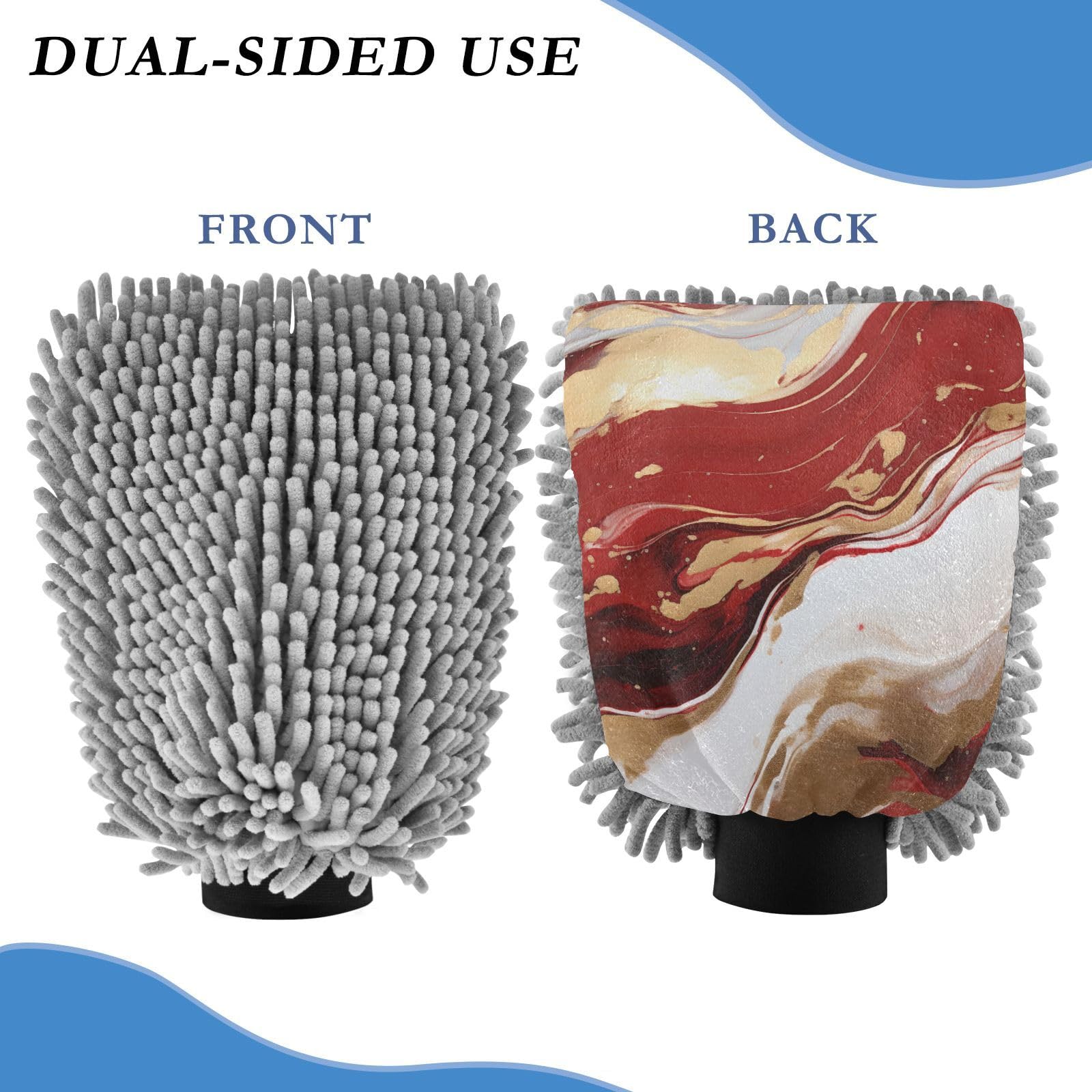 IOACIY Absorbent Microfiber Car Wash Drying Mitts, 2 Pack, Scratch-Free & Lint-Free, Rich Foam, Highly Absorbent, Double Sided, Wash Mitt Perfect for Car Washing, L, Marble Red