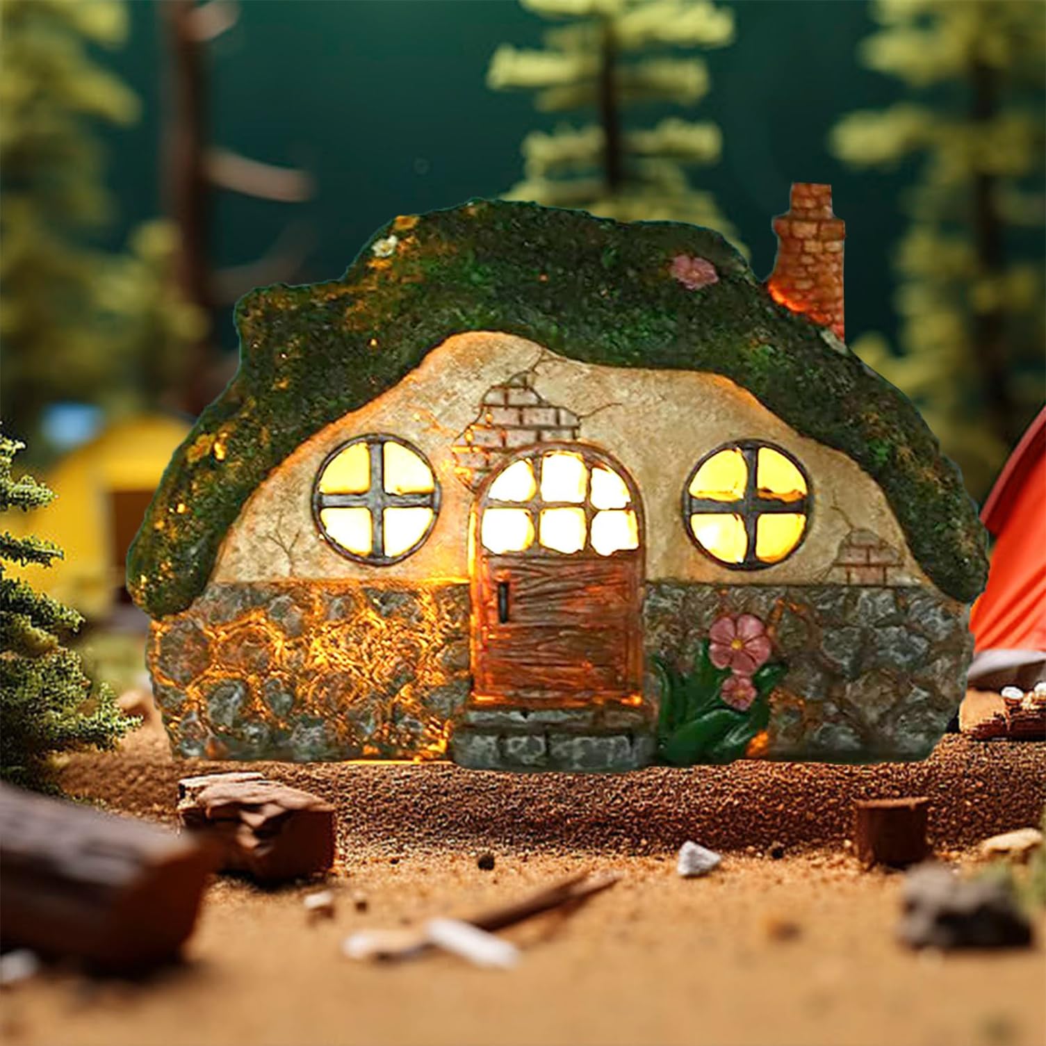 Twinice Fairy Garden Statue Fairy House with Night Light Solar Outdoor Decoration Resin