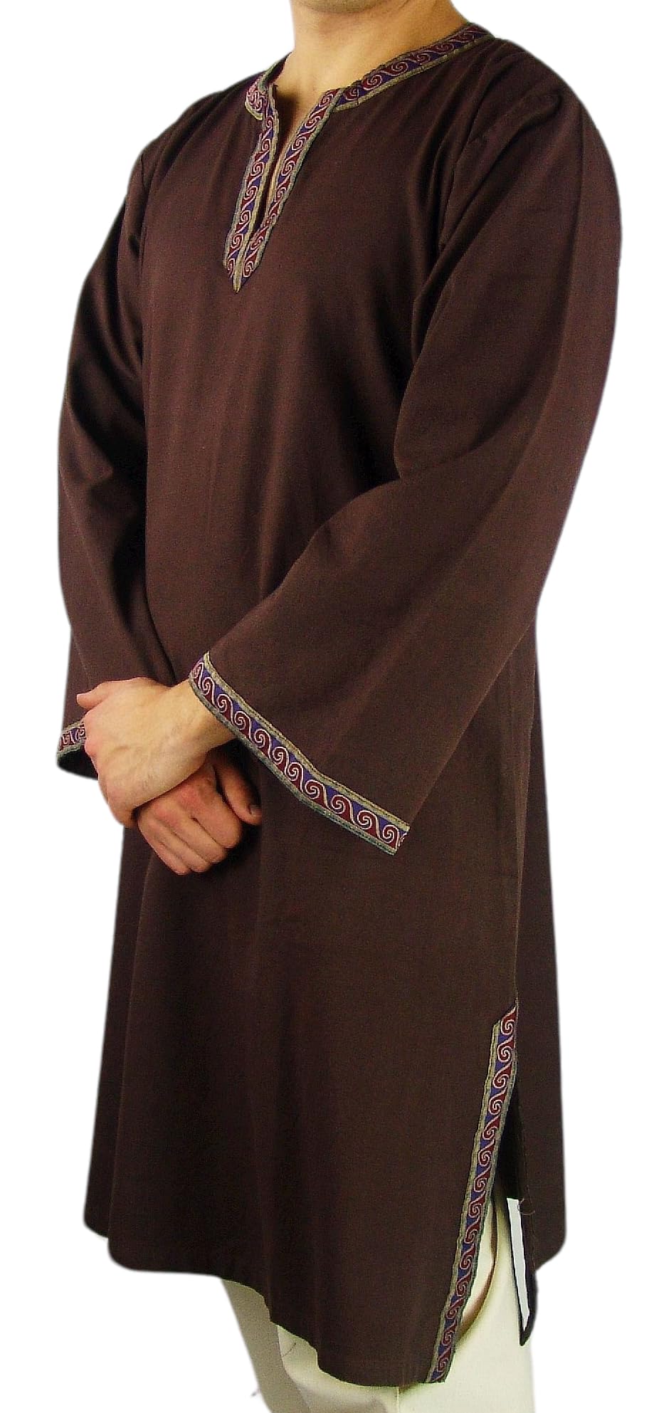 Leonardo Carbone® Tuniek met boord Halvor - Middeleeuwse kleding heren, middeleeuws hemd, vrijetijdshemd met lange mouwen, carnaval kostuum, Viking- tuniek, LARP kleding - 100% katoen, Honingbruin