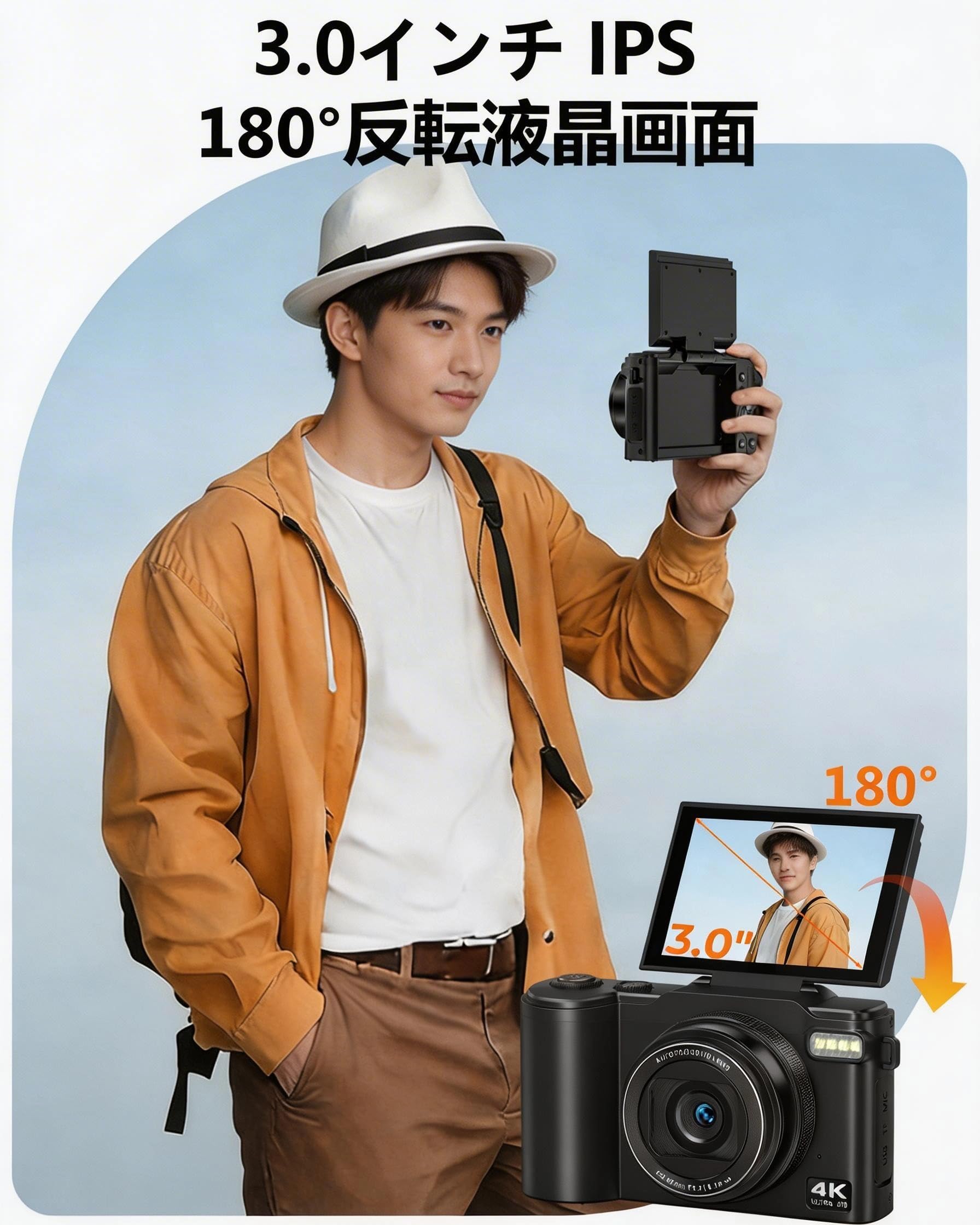 Amazon | Beho デジタルカメラ 4K録画 64MP デジカメ 180度回転可能