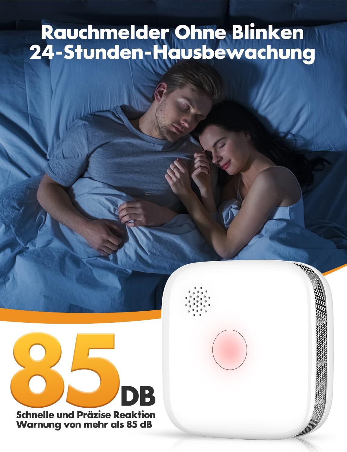 Rauchmelder 10 Jahre Batterie für Zuhause,Mini Rauchmelder Batterie Austauschbar,Feuermelder mit Fotoelektrischem Sensor,Test-/Stummschalttaste,Entsprechend EN14604,Standalone,Weiß Matter