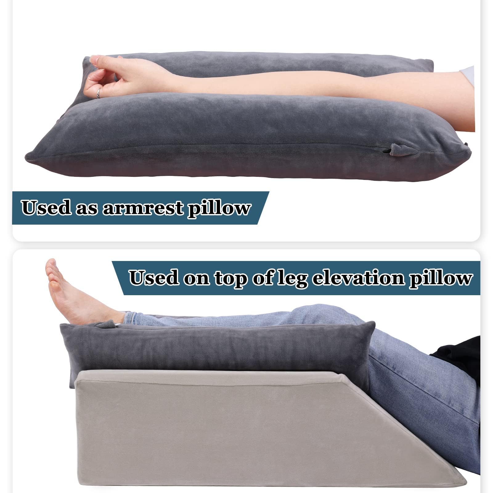 Almohada de elevación de brazo rellena de espuma viscoelástica triturada, almohada de elevación estabilizadora para hinchazón y circulación del dolor para dolor de brazo, cirugía de hombro y