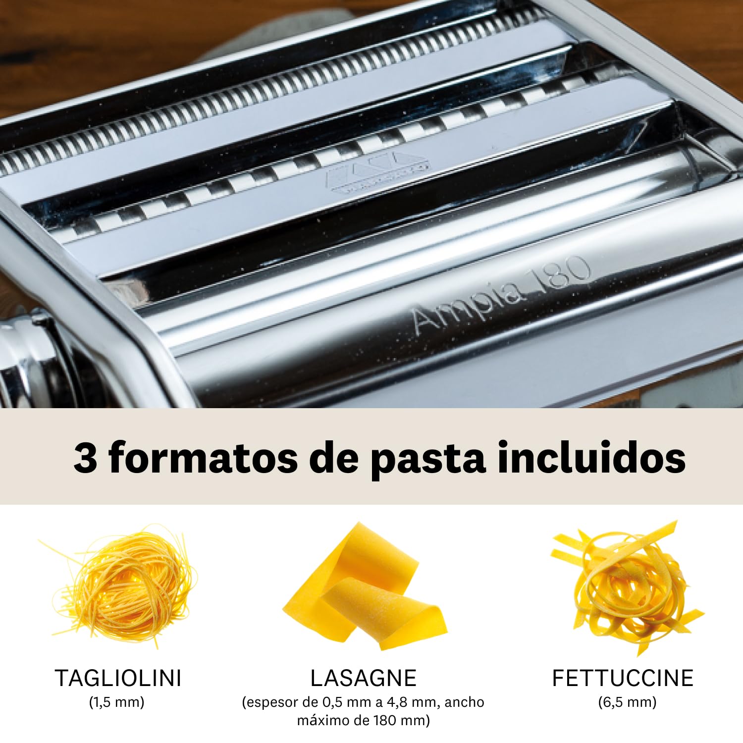 Marcato Ampia 180, Máquina para Pasta, Acero Cromado, Ancho 180 cm, 3 Accesorios Incluidos
