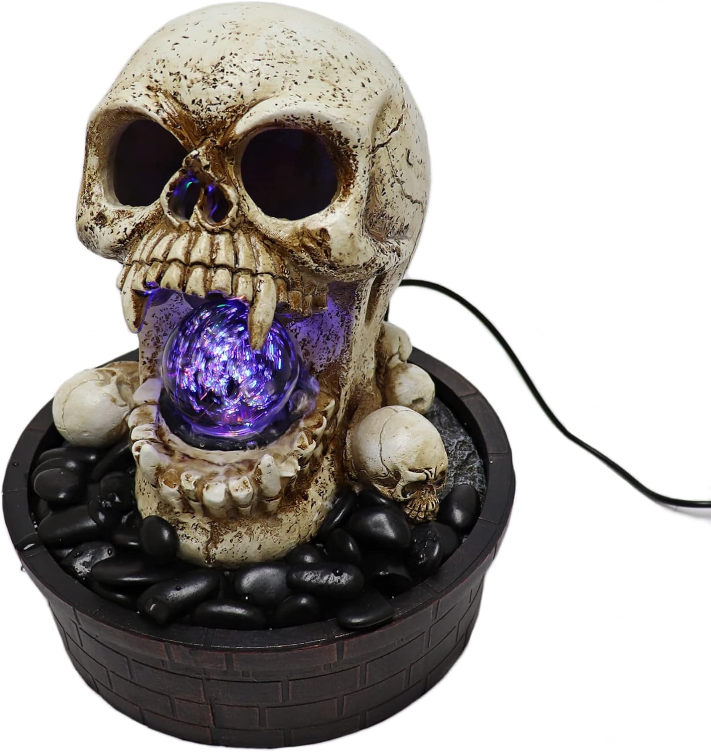 Tabletop Halloween Devil Skull Fountain with Rotating/Glowing Orb/Sphere | Indoor Desktop Water Feature | Haunted House & Spooky Party Decocration