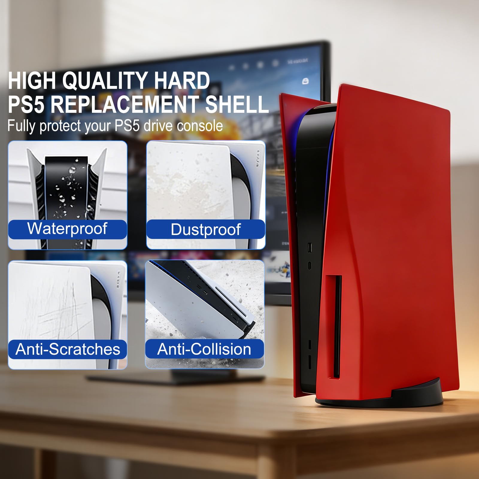 ArVin - Carcasa para consola PS5, placa de repuesto para PS5, antiarañazos, a prueba de polvo, accesorios para juegos de profesión para Sony Playstation 5 Console Disc Edition (rojo)
