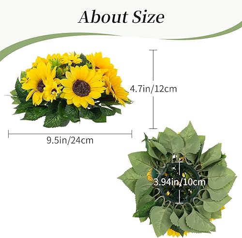 Miniatura 6 de BLOSMON Bola de flores artificiales de girasol, 2 piezas de flores artificiales de girasol, centros de mesa, decoración para mesa de boda, arreglos