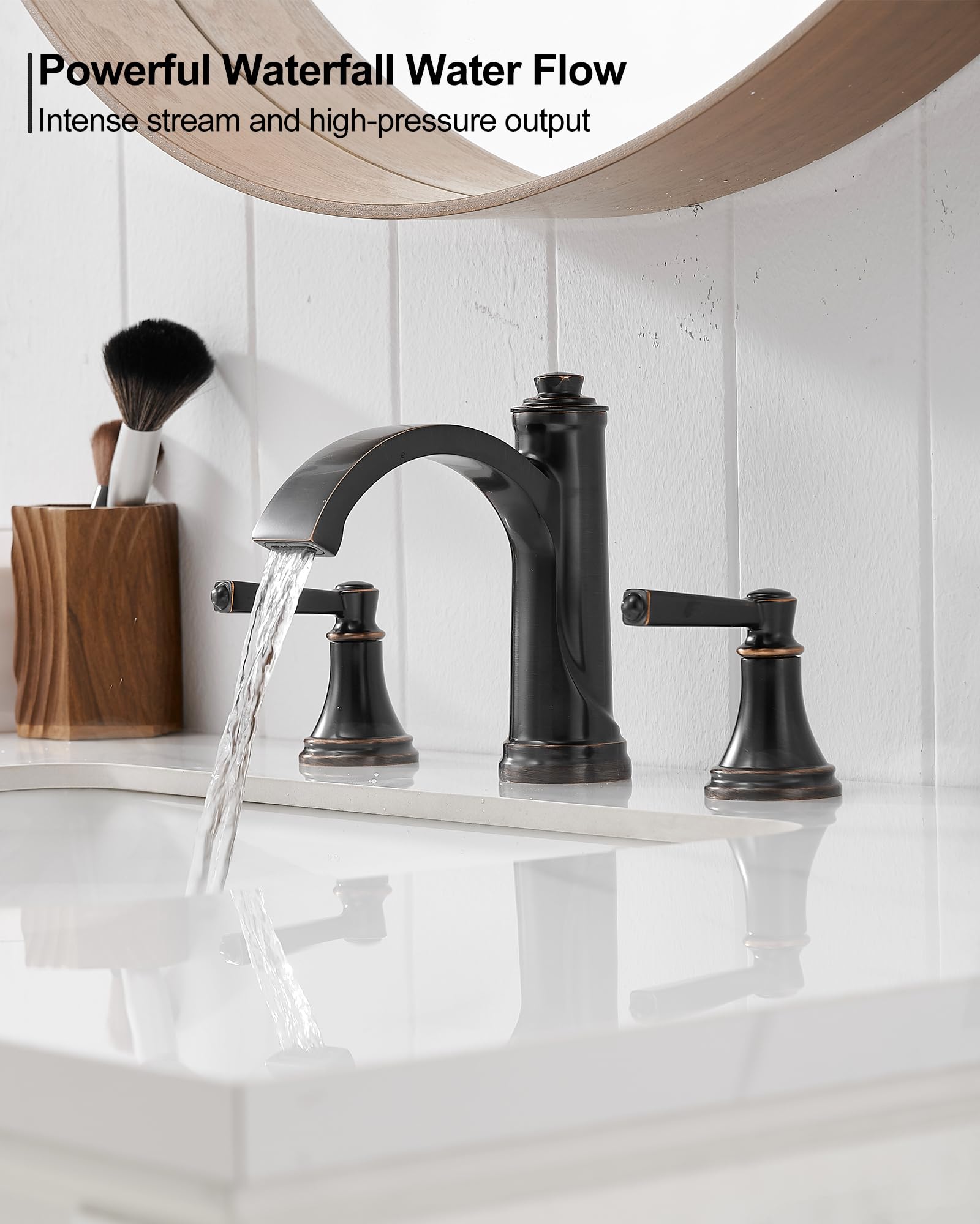 Waterfall Bathroom Faucet 3 Hole 4-16 Inch Oil Rubbed Bronze Bathroom Faucet Brass Bathroom Sink Faucet 2 Handle — view 7
