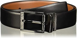 Perry Ellis Men's Portfolio Feather Edge Etched Buckle Soft Touch Leather Reversible Belt
