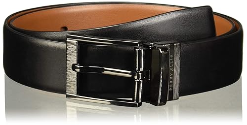 Portfolio Feather Edge Leather Men's Belt, Reversible with Etched Buckle,