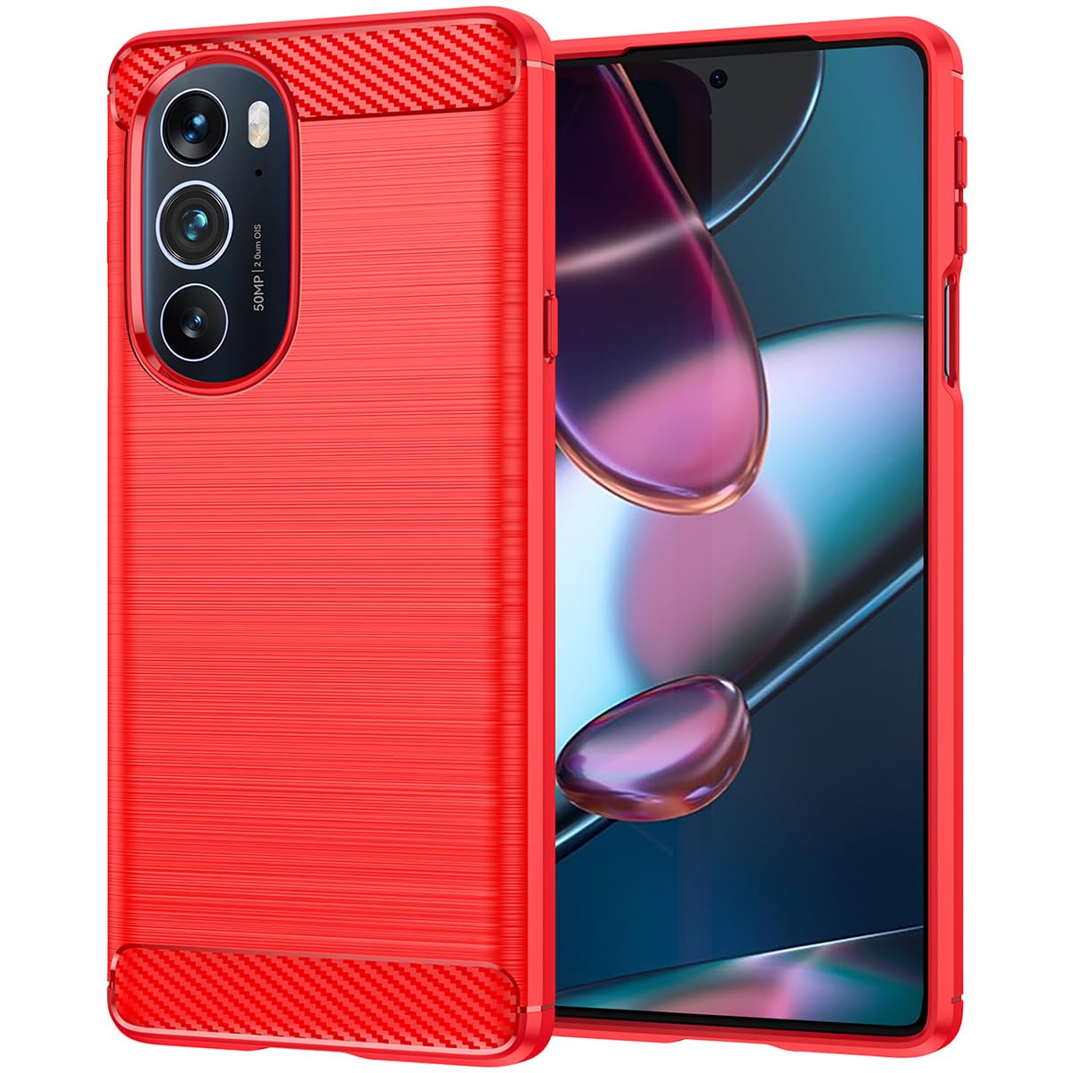 EabHulie Motorola Edge 30 Pro Case, Soft Carbon Fiber Brushed TPU Case Cover for Motorola Edge 30 Pro Red