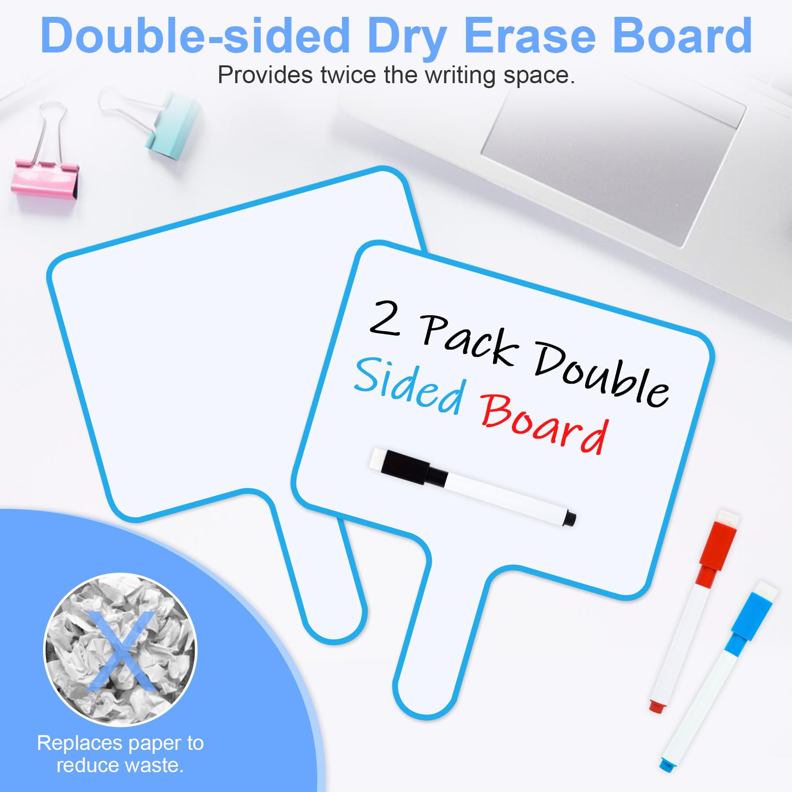 Elezeal Double-Sided Writing Tablet,Erasable Handheld Whiteboard 2 Pack, Dry Erase Signs Auction Paddles for Classroom Office Meeting Voting Bridal Shower Games — view 3